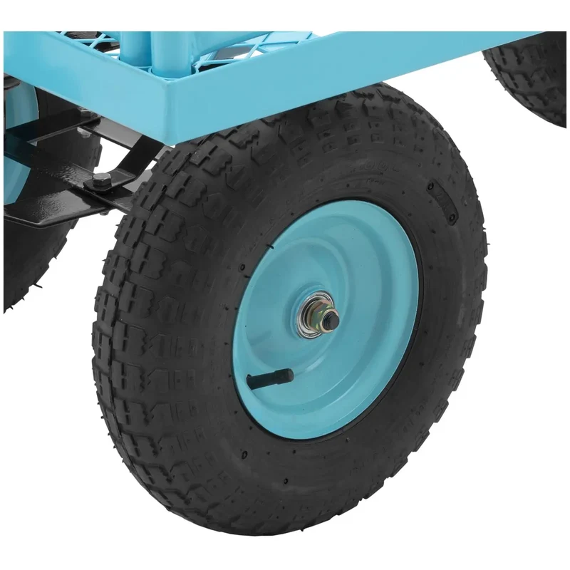 Chariot de jardin 400 kg barrières latérales amovibles caoutchouc plastique acier peint par poudrage bleu 14_0008601