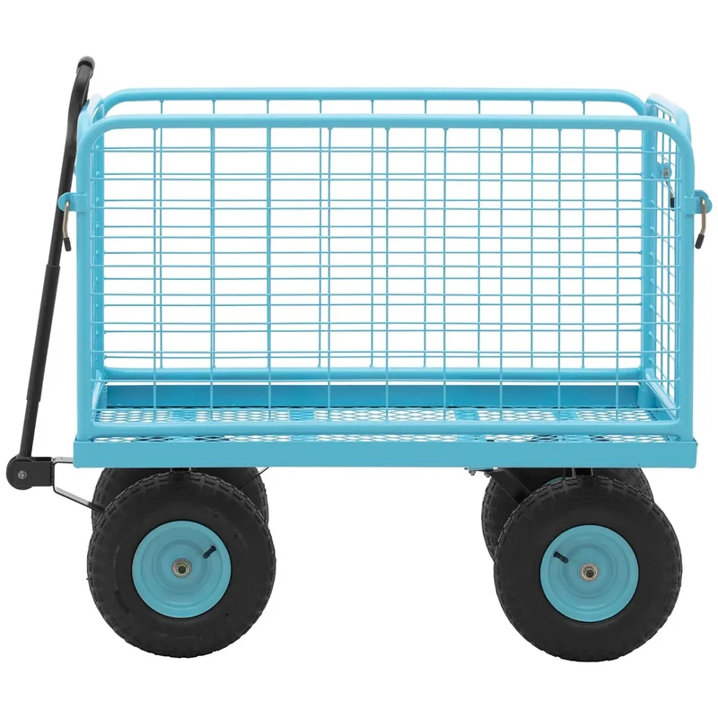 Chariot de jardin 400 kg barrières latérales amovibles caoutchouc plastique acier peint par poudrage bleu 14_0008601