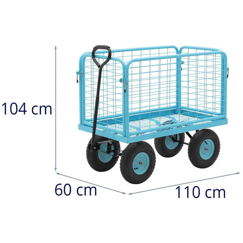 Chariot de jardin 400 kg barrières latérales amovibles caoutchouc plastique acier peint par poudrage bleu 14_0008601