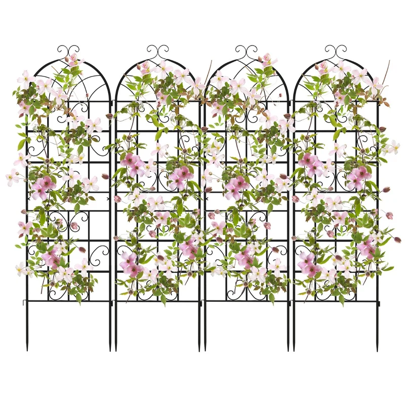 Lot de 4 treillis de jardin en métal 180 x 50 cm pour plantes grimpantes décoration extérieure en métal galvanisé noir 20_0012603