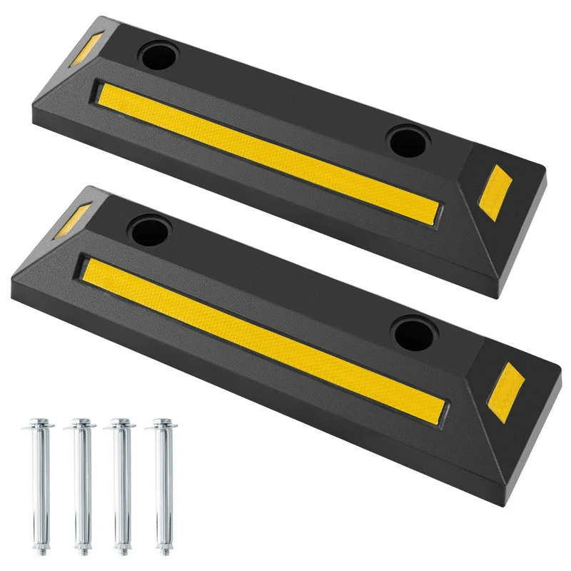 Lot de 2 butées de stationnement en caoutchouc 54,5 x 16 x 9 cm sécurité accrue design renforcé en jaune 20_0019525
