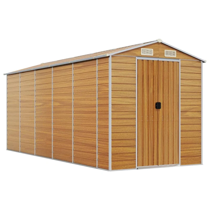 Abri de jardin cabane cabanon maison de stockage remise extérieur hangar outils robuste clair 191 x 470 x 198 cm acier galvanisé marron 02_0022292