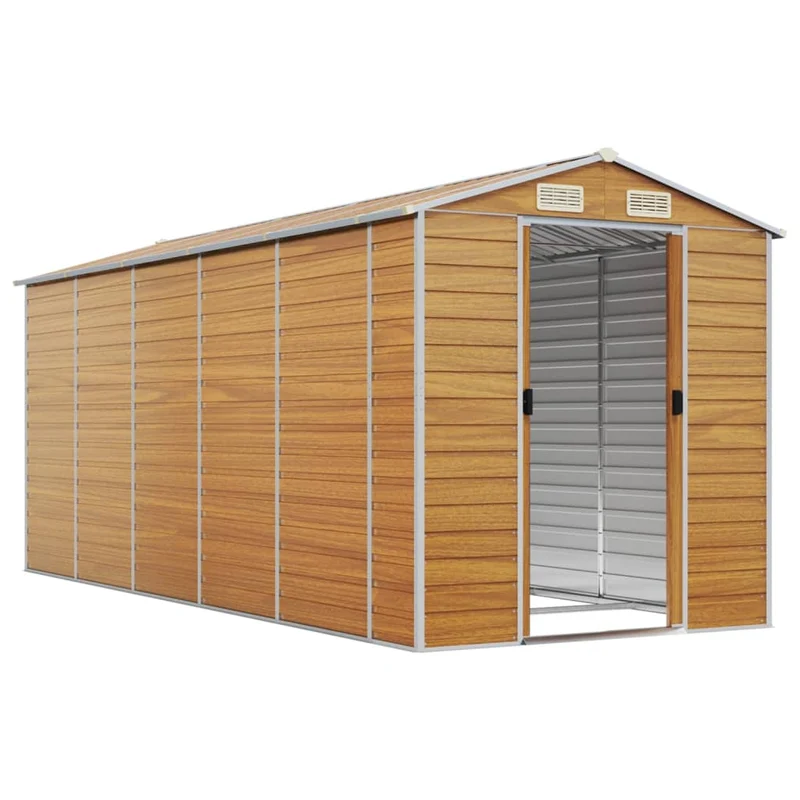 Abri de jardin cabane cabanon maison de stockage remise extérieur hangar outils robuste clair 191 x 470 x 198 cm acier galvanisé marron 02_0022292