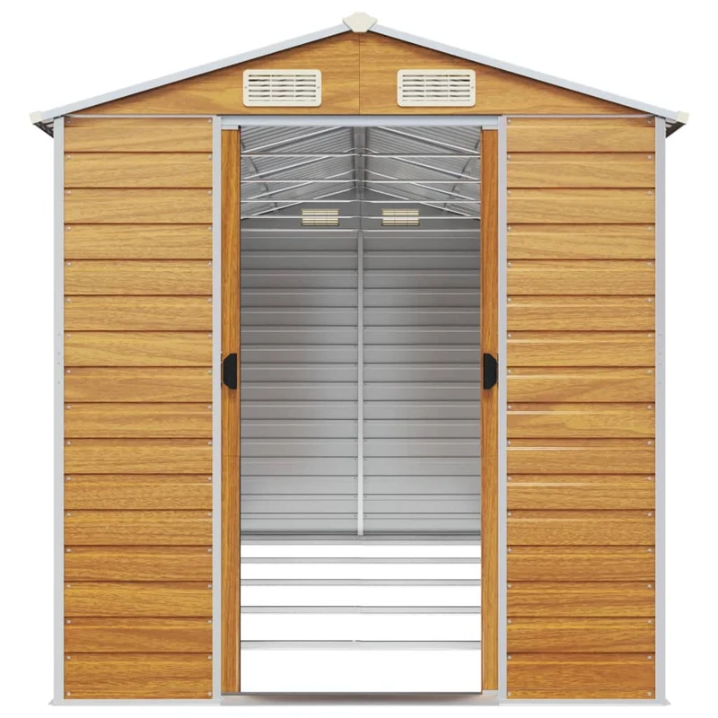 Abri de jardin cabane cabanon maison de stockage remise extérieur hangar outils robuste clair 191 x 470 x 198 cm acier galvanisé marron 02_0022292