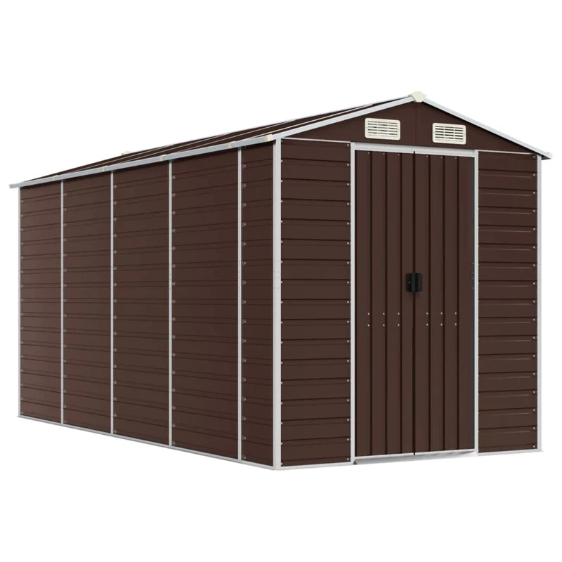 Abri de jardin cabane cabanon maison de stockage remise extérieur hangar outils robuste 191 x 385 x 198 cm acier galvanisé marron 02_0022271