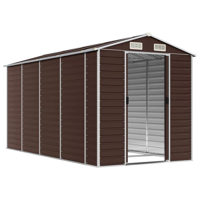 Abri de jardin cabane cabanon maison de stockage remise extérieur hangar outils robuste 191 x 385 x 198 cm acier galvanisé marron 02_0022271