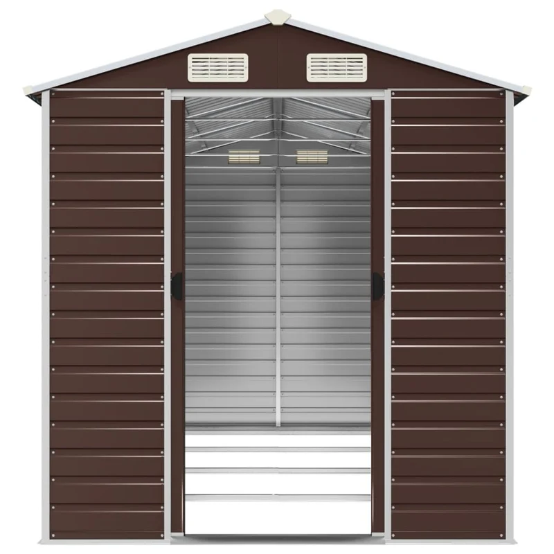 Abri de jardin cabane cabanon maison de stockage remise extérieur hangar outils robuste 191 x 385 x 198 cm acier galvanisé marron 02_0022271