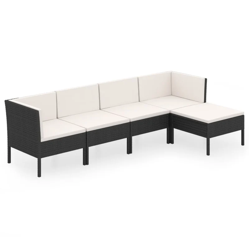 Salon de jardin meuble d'extérieur ensemble de mobilier 5 pièces avec coussins résine tressée noir 02_0016486