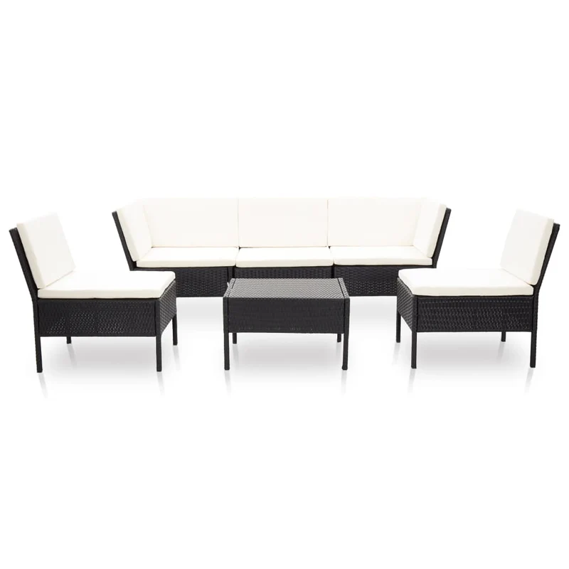 Salon de jardin meuble d'extérieur ensemble de mobilier 6 pièces avec coussins résine tressée noir 02_0016924