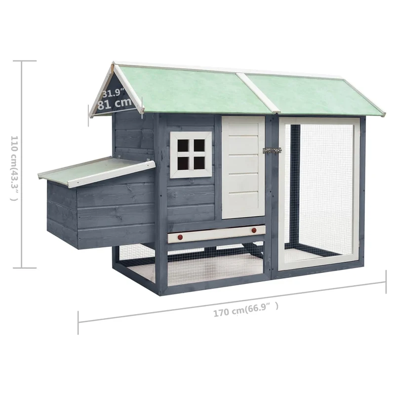 Poulailler 170 x 81 x 110 cm bois de pin massif et sapin gris 02_0001702
