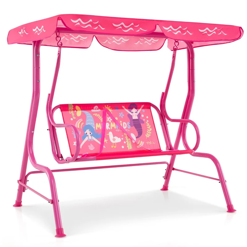 Balançoire pour enfants 112 x 76,5 x 111 cm sécurisée et décorative style ludique en métal rose 20_0010528