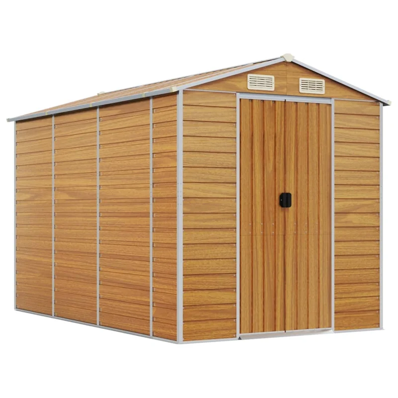 Abri de jardin cabane cabanon maison de stockage remise extérieur hangar outils robuste clair 191 x 300 x 198 cm acier galvanisé marron 02_0022290