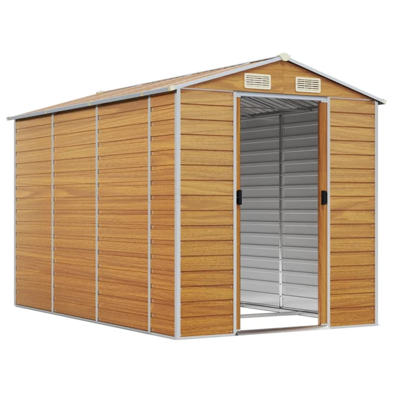 Abri de jardin cabane cabanon maison de stockage remise extérieur hangar outils robuste clair 191 x 300 x 198 cm acier galvanisé marron 02_0022290