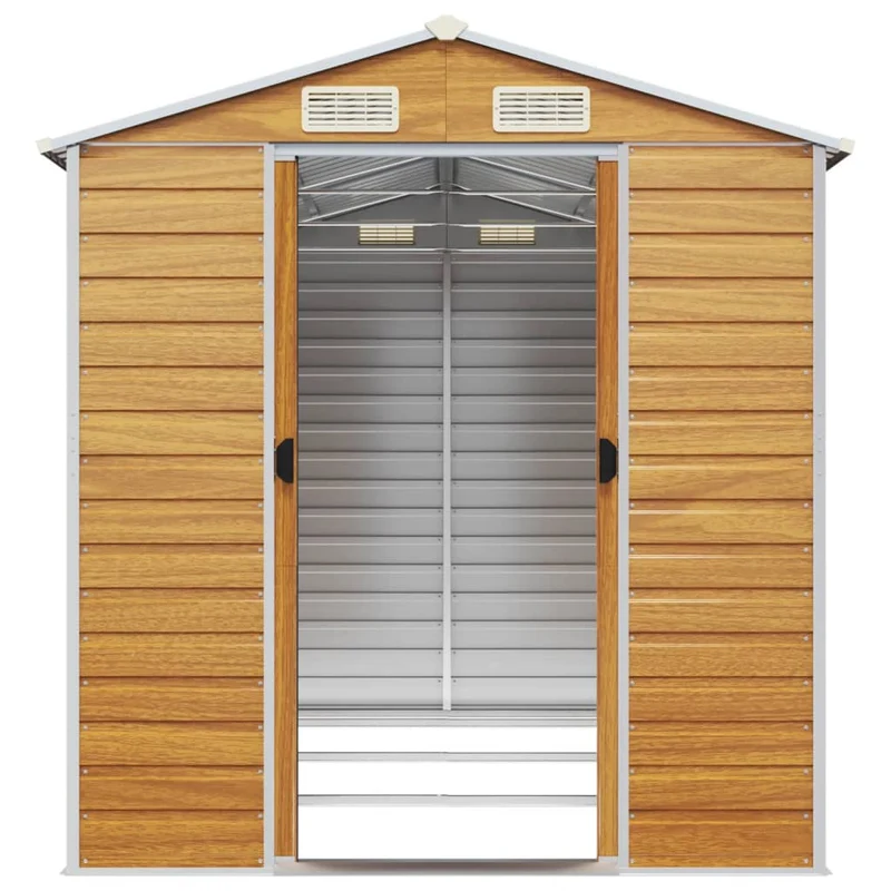Abri de jardin cabane cabanon maison de stockage remise extérieur hangar outils robuste clair 191 x 300 x 198 cm acier galvanisé marron 02_0022290