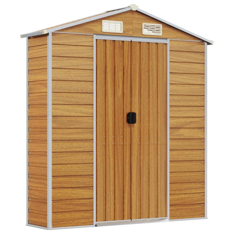 Abri de jardin cabane cabanon maison de stockage remise extérieur hangar outils robuste clair 191 x 300 x 198 cm acier galvanisé marron 02_0022290