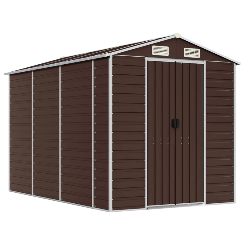 Abri de jardin cabane cabanon maison de stockage remise extérieur hangar outils robuste 191 x 300 x 198 cm acier galvanisé marron 02_0022270