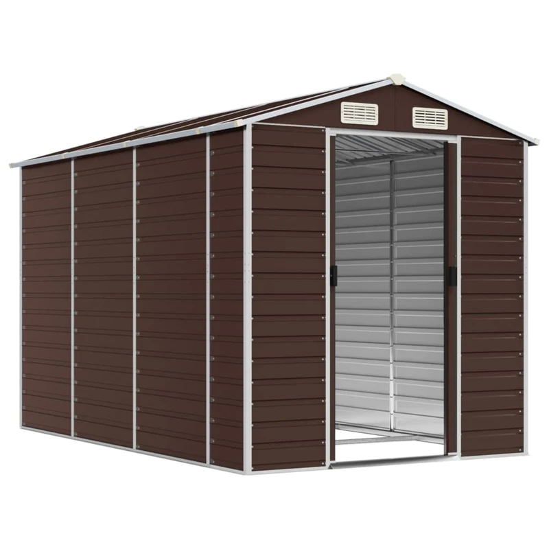 Abri de jardin cabane cabanon maison de stockage remise extérieur hangar outils robuste 191 x 300 x 198 cm acier galvanisé marron 02_0022270