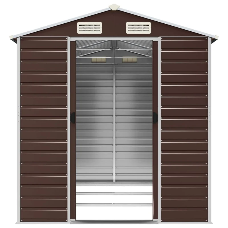 Abri de jardin cabane cabanon maison de stockage remise extérieur hangar outils robuste 191 x 300 x 198 cm acier galvanisé marron 02_0022270