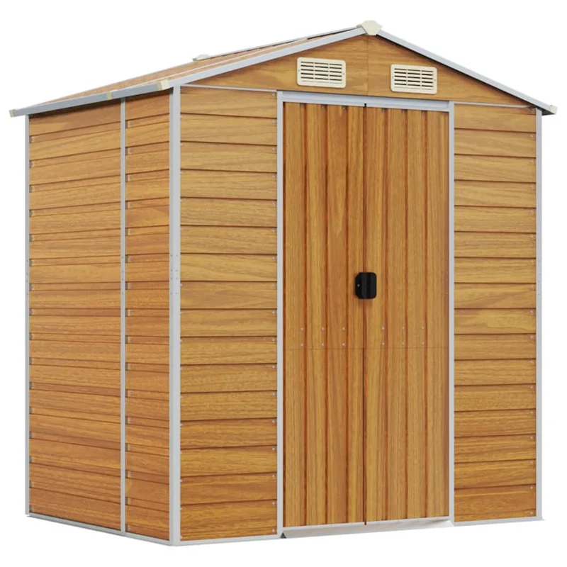 Abri de jardin cabane cabanon maison de stockage remise extérieur hangar outils robuste clair 191 x 130 x 198 cm acier galvanisé marron 02_0022288