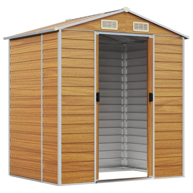 Abri de jardin cabane cabanon maison de stockage remise extérieur hangar outils robuste clair 191 x 130 x 198 cm acier galvanisé marron 02_0022288