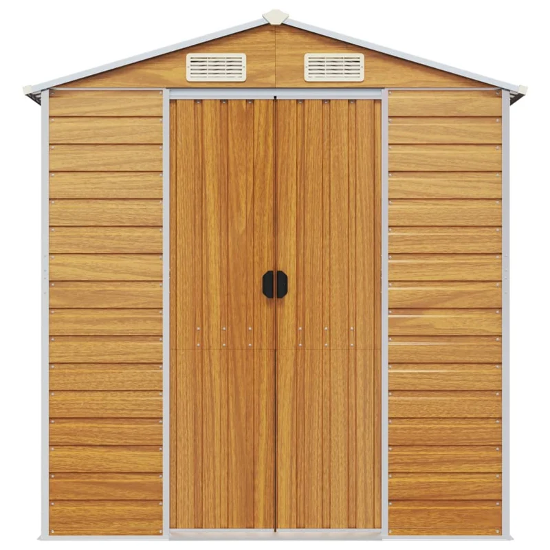Abri de jardin cabane cabanon maison de stockage remise extérieur hangar outils robuste clair 191 x 130 x 198 cm acier galvanisé marron 02_0022288