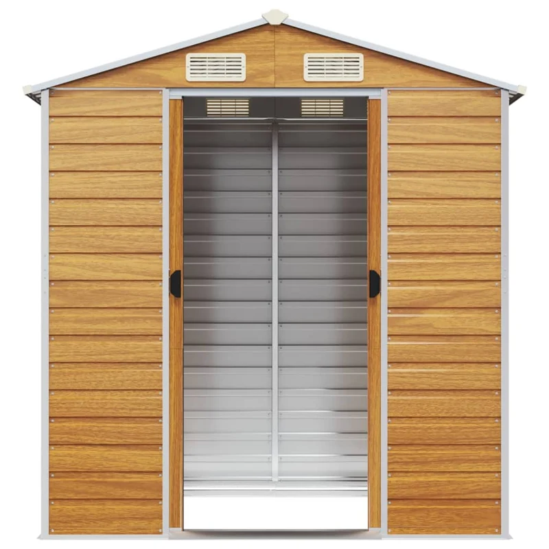 Abri de jardin cabane cabanon maison de stockage remise extérieur hangar outils robuste clair 191 x 130 x 198 cm acier galvanisé marron 02_0022288