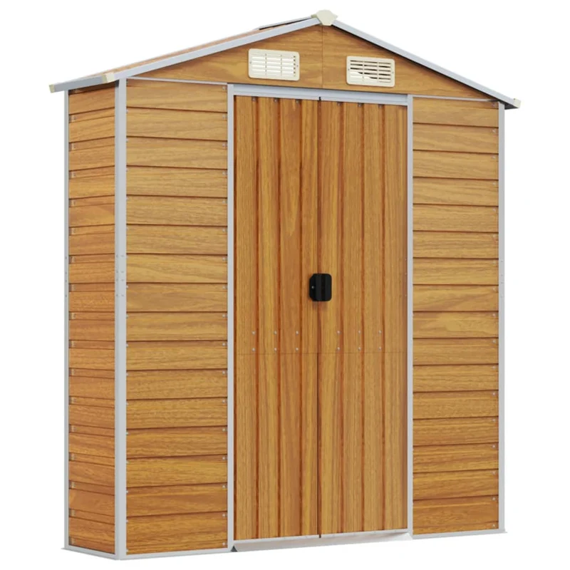 Abri de jardin cabane cabanon maison de stockage remise extérieur hangar outils robuste clair 191 x 130 x 198 cm acier galvanisé marron 02_0022288