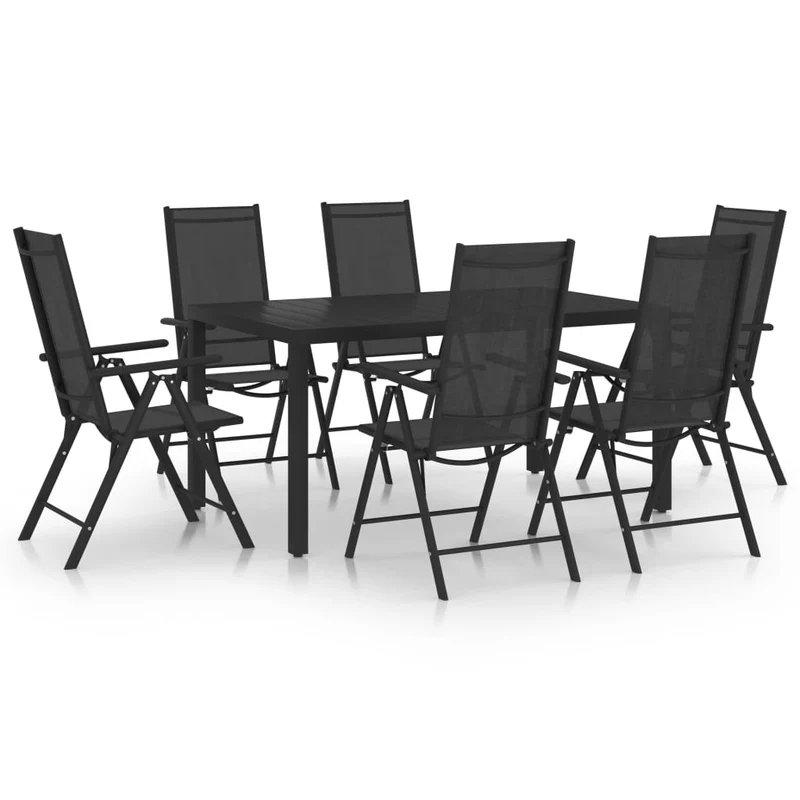 Ensemble de salle à manger de jardin meuble extérieur 7 pièces aluminium noir 02_0013918