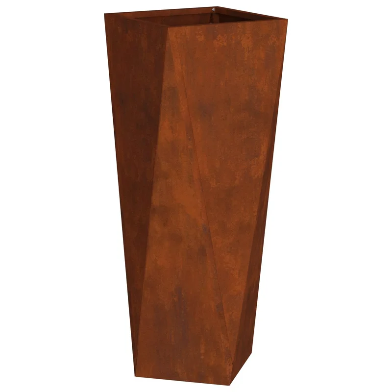 Lot de 2 jardinières extérieures modernes 30 x 30 x 75 cm avec base intégrée en acier rouillé 02_0053019