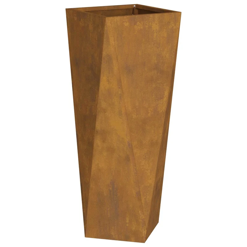 Lot de 2 jardinières extérieures modernes 30 x 30 x 75 cm avec base intégrée en acier rouillé 02_0053019