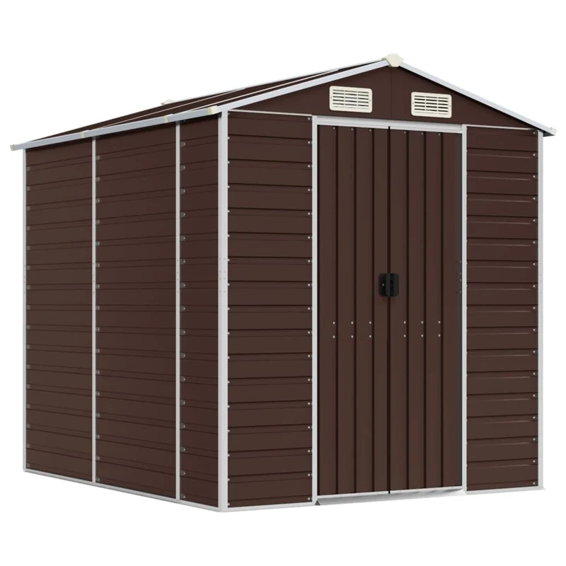 Abri de jardin cabane cabanon maison de stockage remise extérieur hangar outils robuste 191 x 215 x 198 cm acier galvanisé marron 02_0022269