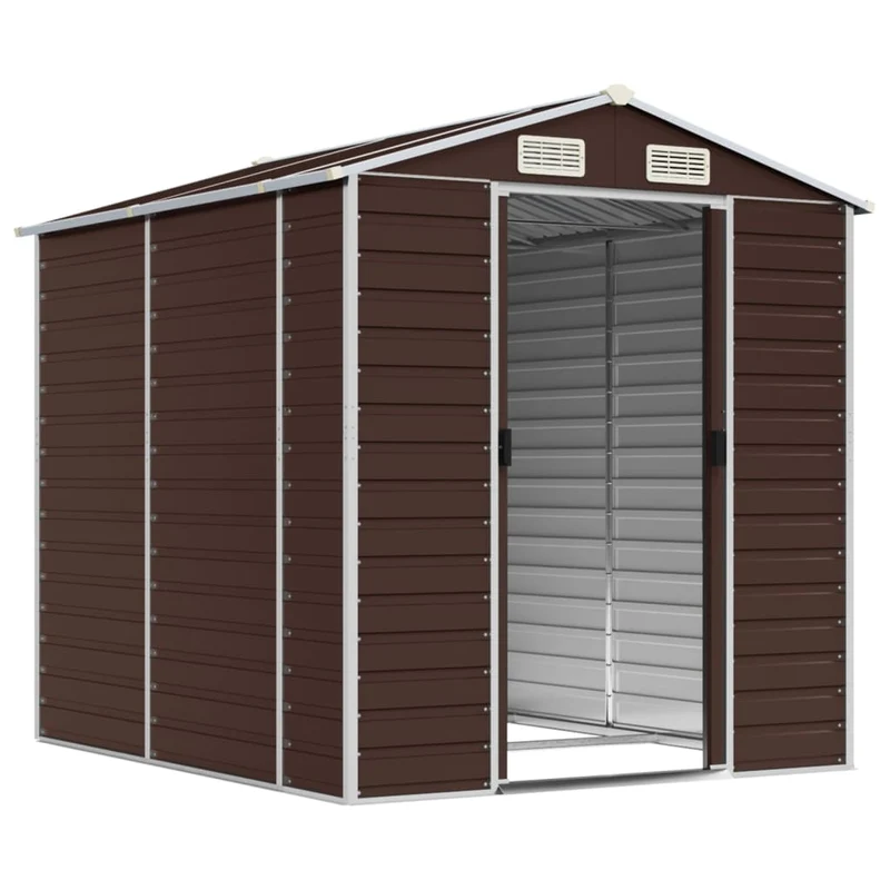 Abri de jardin cabane cabanon maison de stockage remise extérieur hangar outils robuste 191 x 215 x 198 cm acier galvanisé marron 02_0022269