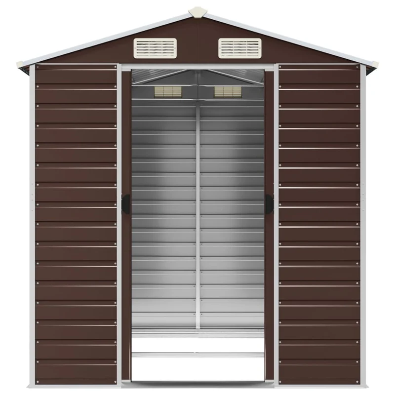 Abri de jardin cabane cabanon maison de stockage remise extérieur hangar outils robuste 191 x 215 x 198 cm acier galvanisé marron 02_0022269