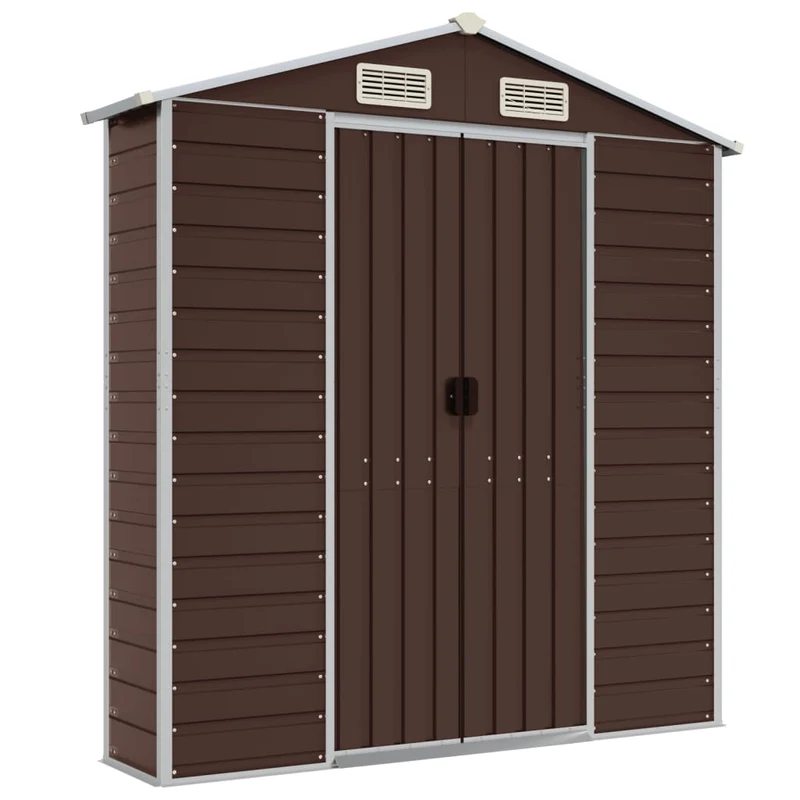 Abri de jardin cabane cabanon maison de stockage remise extérieur hangar outils robuste 191 x 215 x 198 cm acier galvanisé marron 02_0022269
