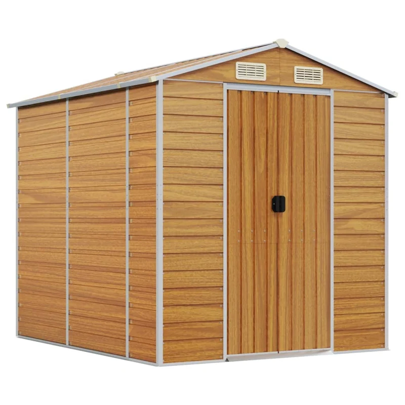 Abri de jardin cabane cabanon maison de stockage remise extérieur hangar outils robuste clair 191 x 215 x 198 cm acier galvanisé marron 02_0022289