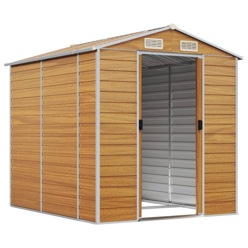 Abri de jardin cabane cabanon maison de stockage remise extérieur hangar outils robuste clair 191 x 215 x 198 cm acier galvanisé marron 02_0022289