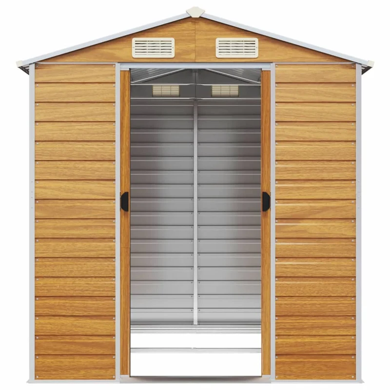 Abri de jardin cabane cabanon maison de stockage remise extérieur hangar outils robuste clair 191 x 215 x 198 cm acier galvanisé marron 02_0022289