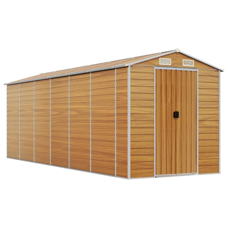 Abri de jardin cabane cabanon maison de stockage remise extérieur hangar outils robuste clair 191 x 555 x 198 cm acier galvanisé marron 02_0022293