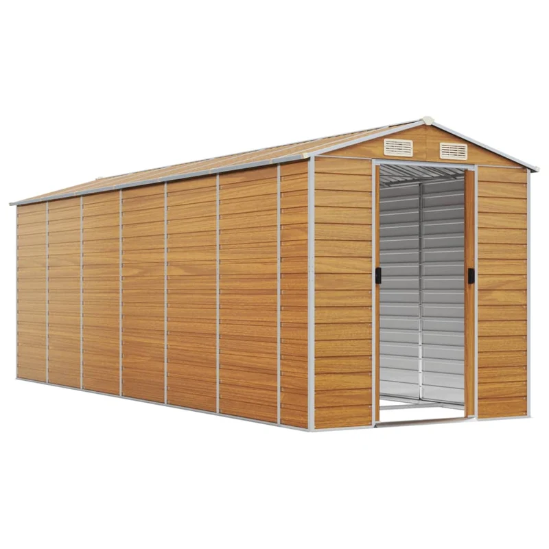Abri de jardin cabane cabanon maison de stockage remise extérieur hangar outils robuste clair 191 x 555 x 198 cm acier galvanisé marron 02_0022293