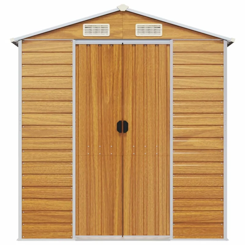 Abri de jardin cabane cabanon maison de stockage remise extérieur hangar outils robuste clair 191 x 555 x 198 cm acier galvanisé marron 02_0022293