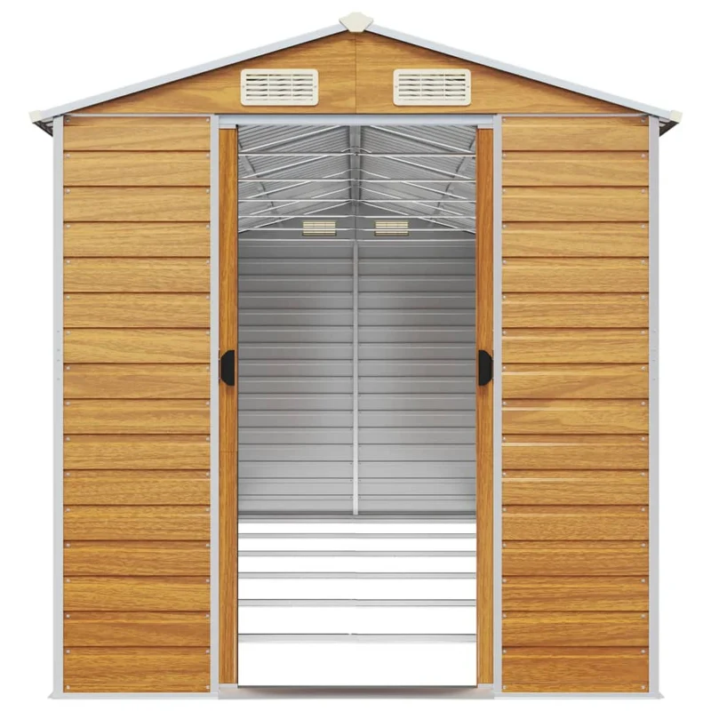 Abri de jardin cabane cabanon maison de stockage remise extérieur hangar outils robuste clair 191 x 555 x 198 cm acier galvanisé marron 02_0022293