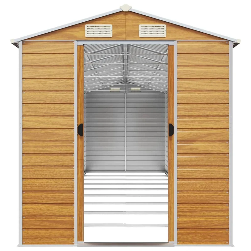 Abri de jardin cabane cabanon maison de stockage remise extérieur hangar outils robuste clair 191 x 810 x 198 cm acier galvanisé marron 02_0022296
