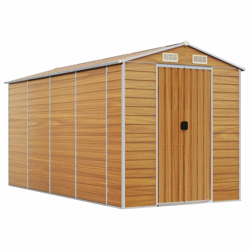 Abri de jardin cabane cabanon maison de stockage remise extérieur hangar outils robuste clair 191 x 385 x 198 cm acier galvanisé marron 02_0022291