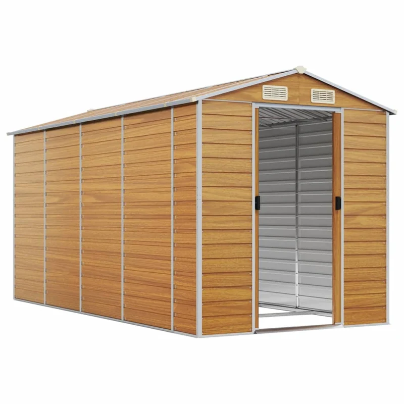 Abri de jardin cabane cabanon maison de stockage remise extérieur hangar outils robuste clair 191 x 385 x 198 cm acier galvanisé marron 02_0022291