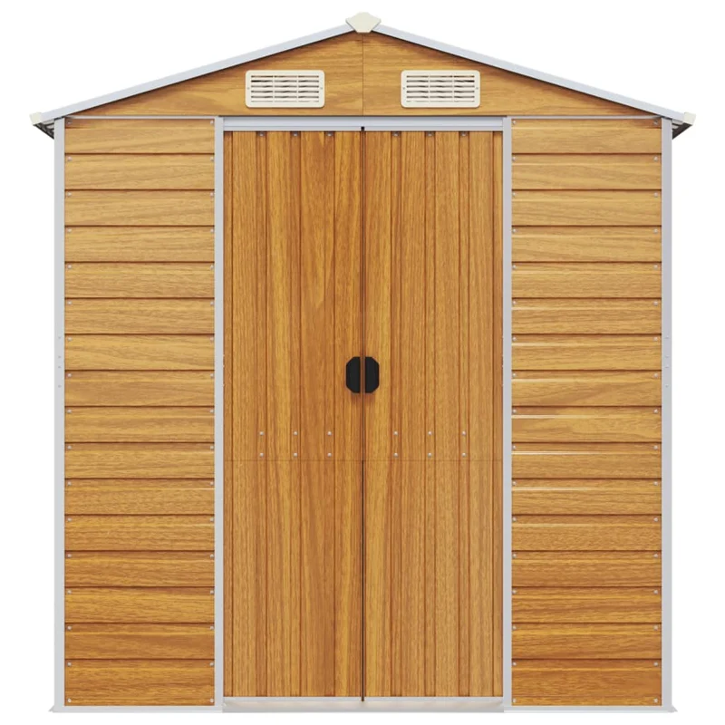 Abri de jardin cabane cabanon maison de stockage remise extérieur hangar outils robuste clair 191 x 385 x 198 cm acier galvanisé marron 02_0022291