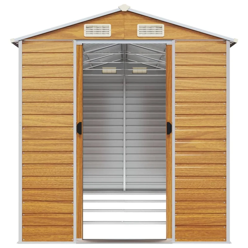 Abri de jardin cabane cabanon maison de stockage remise extérieur hangar outils robuste clair 191 x 385 x 198 cm acier galvanisé marron 02_0022291