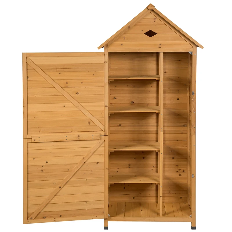 Abri de jardin avec 5 étagères 80 x 35 x 177 cm sécuritaire et esthétique en bois de sapin marron 20_0018927