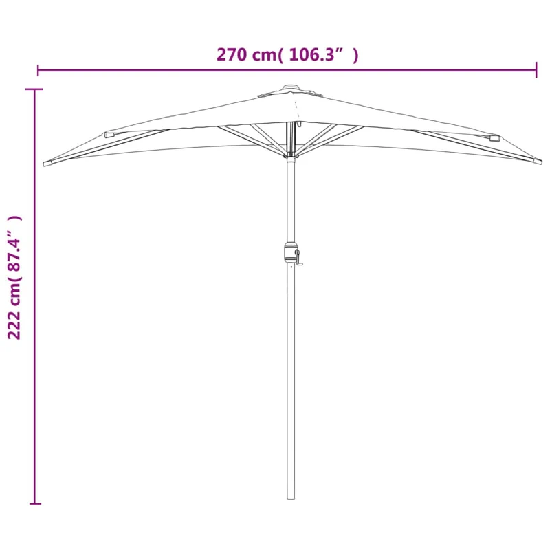Parasol de balcon avec mât en aluminium 270 x 135 x 245cm demi bleu 02_0008300
