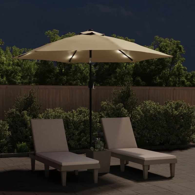 Parasol d'extérieur avec led et mât en acier 300 cm taupe 02_0008177