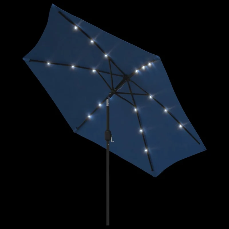 Parasol d'extérieur avec led et mât en acier 300 cm bleu 02_0008174